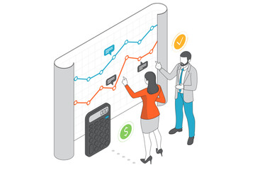 Isometric Business to Business Marketing, business analysis, analytics, research, strategy statistic, planning, marketing