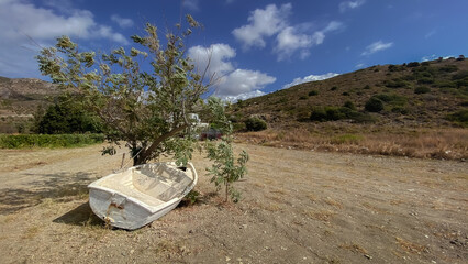 Old boat on Aegean shore, Сaria hiking trail, Turkey