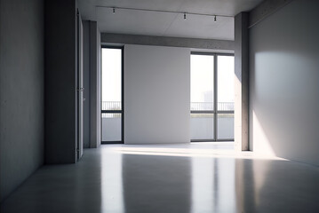 Obraz premium The modern gray interior of an empty living room with windows Generative AI