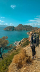 Girl is traveling in Turkey. View of lancient city of Knidos.