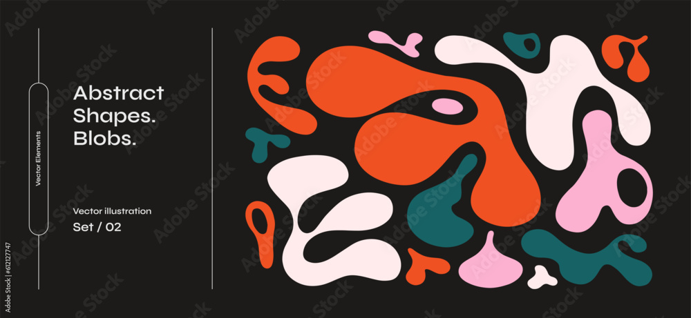 Aufkleber Collection of abstract graphic forms on a dark background. Minimalist elements in the style of modern art. Universal vector illustration for your design in a flat style. Shapes and objects. Blobs.