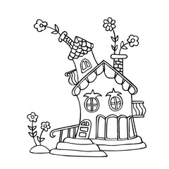 Fototapeta premium Coloring page with cute house and flowers. Coloring book. Sketch Vector illustration