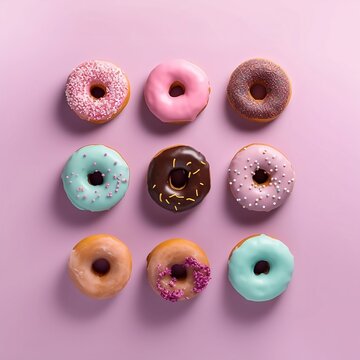 Donuts on a pink on a minimalist background