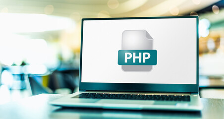 Laptop computer displaying the icon of PHP file