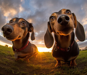 Dachshunds close up and personal Starting at you! 