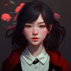 Asian girl anime avatar. Ai art