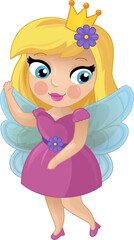 Cartoon colorful happy fairy princess flying  isolated illustration for children