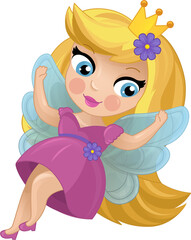 Cartoon colorful happy fairy princess flying  isolated illustration for children