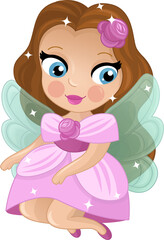 Cartoon colorful happy fairy princess flying  isolated illustration for children