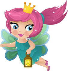 Cartoon colorful happy fairy princess flying  isolated illustration for children