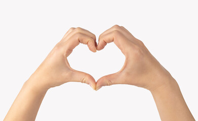 Female hands in the form of a heart on a white background. Concept of love.