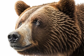 Close up of grizzly Bear white background. Generative AI AIG16. - obrazy, fototapety, plakaty