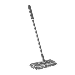 Brush broom for cleaning glyph icon vector illustration. Stamp of housekeeping wipers tool with plastic stick, equipment of everyday cleanup of floor in home room or office, broom with handle