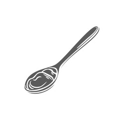 Coconut spread spoon glyph icon vector illustration. Stamp of soft paste or smooth yogurt, ice cream or cold coconut oil in wooden scoop, spoon of natural tropical food ingredient for cooking