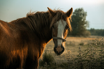 Beautiful brown horse on a meadow