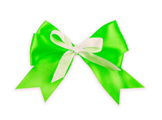 Gift green ribbon and bow isolated on white background.