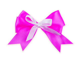 Pink bow isolated on white background.