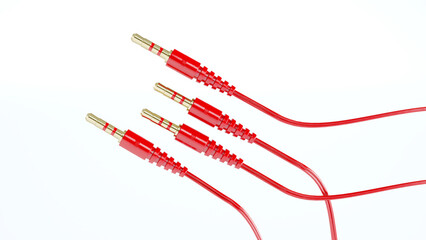 3D render of red Audio cable isolated on white background