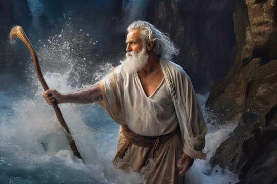 Moses parting the waters of the Red Sea (generative AI)