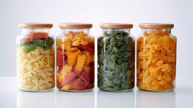 Different colored pasta in cans