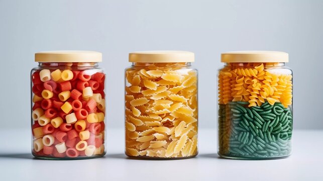 Different colored pasta in cans