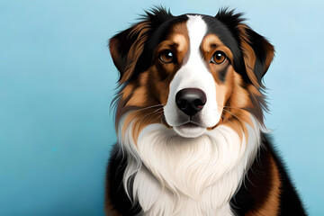 Australian Shepherd on light blue background