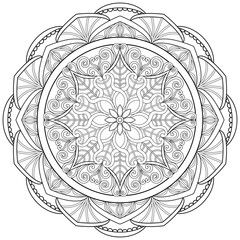 Colouring page, hand drawn, vector. Mandala 193, ethnic, swirl pattern, object isolated on white background.