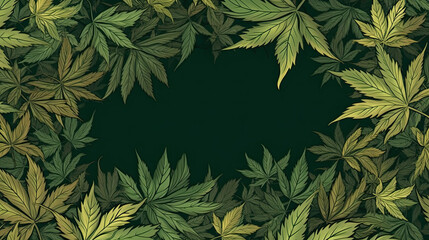 Green cannabis leafs frame with usable copy space in the middle Generative AI - obrazy, fototapety, plakaty