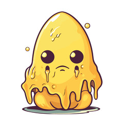 Developing Unique Melted Golden Yellow Egg Cartoon Character with Eyes