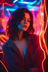 portrait of a woman with neon futuristic background