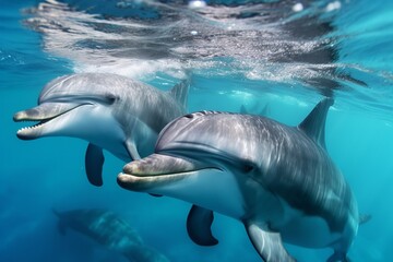 Fototapeta premium happy dolphins swimming on the ocean