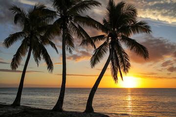 Sunset over Ouvea lagoon on Ouvea Island, Loyalty Islands, New Caledonia - obrazy, fototapety, plakaty