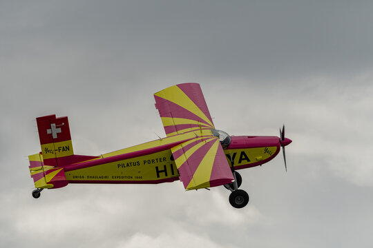 N-283SW Pilatus PC-6/350-H2 Porter airplane over the rhine valley in Switzerland
