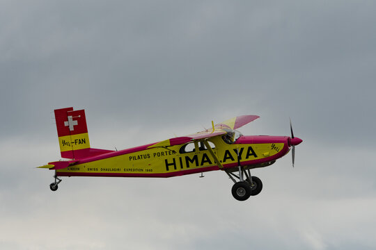 N-283SW Pilatus PC-6/350-H2 Porter airplane over the rhine valley in Switzerland