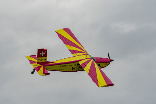N-283SW Pilatus PC-6/350-H2 Porter airplane over the rhine valley in Switzerland