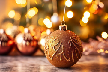 card snowflakes holiday new bokeh christmas decoration background christmas year gold tree. Generative AI.