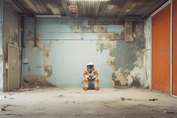 Astronaut in a ruined city background in post apocalypse style Generative AI