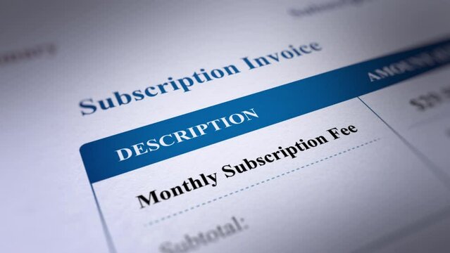 Animated Subscription Invoice, Subscription Billing, Fictitious Data Created Exclusively for This Concept Footage

