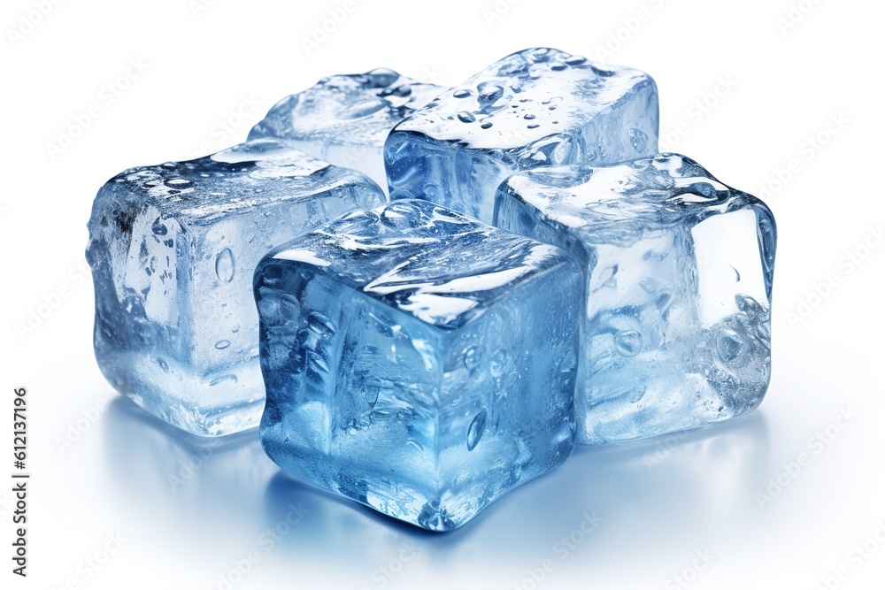 Poster ice cubes isolated on white background. generated by ai.