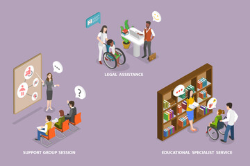 Fototapeta premium 3D Isometric Flat Vector Conceptual Illustration of Support Kids With Special Needs , Educational Specialist Service