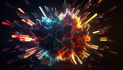 Hyper-Detailed Neon Lights Abstract Art, Volumetric Lighting Effects on Dark Background, Surrealism, Photorealism, & Vibrant Colors, Generative AI.