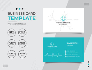 Double-sided Professional Medical Doctor Healthcare Business Card Design Template. Vector illustration