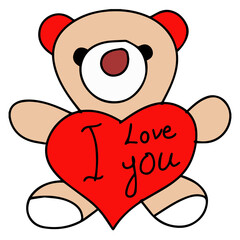 An adorable teddy bear hugging a red heart