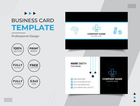 Double-sided Professional Medical Doctor Healthcare Business Card Design Template. Vector illustration