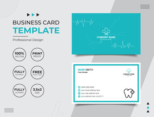 Double-sided Professional Medical Doctor Healthcare Business Card Design Template. Vector illustration