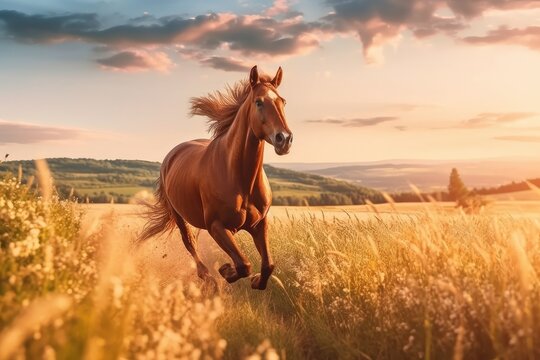 Horses Galloping Through a Sunflower Field