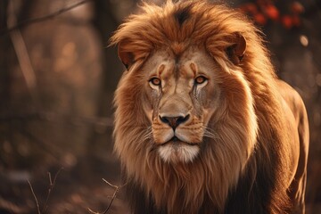 Naklejka premium Lion in the sunset in the wilderness in Africa, made with generative ai