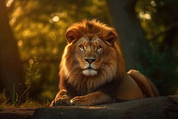 Lion in the sunset in the wilderness in Africa, made with generative ai