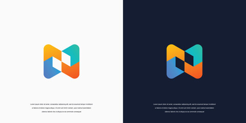 technology logo design inspiration, letter N logo