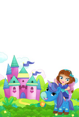 Obraz na płótnie Canvas cartoon scene forest with pony horse and fairy princess flying castle isolated illustration for children